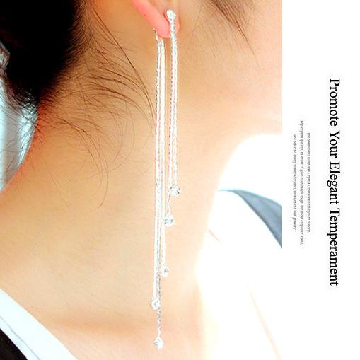 ╭✿蕾兒0509✿╮LB025-韓國高質感氣質超長閃耀水鑽流蘇垂墜後扣式耳環耳線耳釘