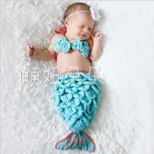 ♥萌妞朵朵♥新生兒寶寶可愛花朵美人魚造型寶寶攝影服服裝/滿月百天服裝拍照服/毛線帽子/攝影針織服