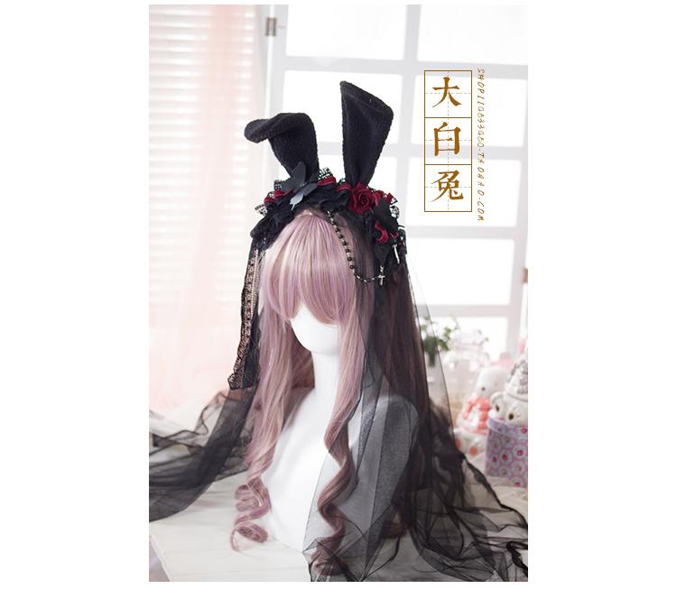 【 Lolita Rabbit 】  日系 兔耳 髮箍 KC 蕾絲 歌德 玫瑰 可參考 夢展望 LIZLISA 