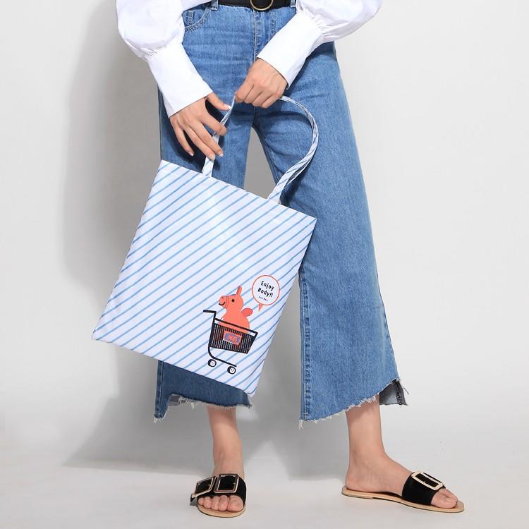 日本精品日本雜誌附錄  清新藍白條紋小馬圖案購物袋書袋/大容量單肩包/購物袋/環保袋/補習袋
