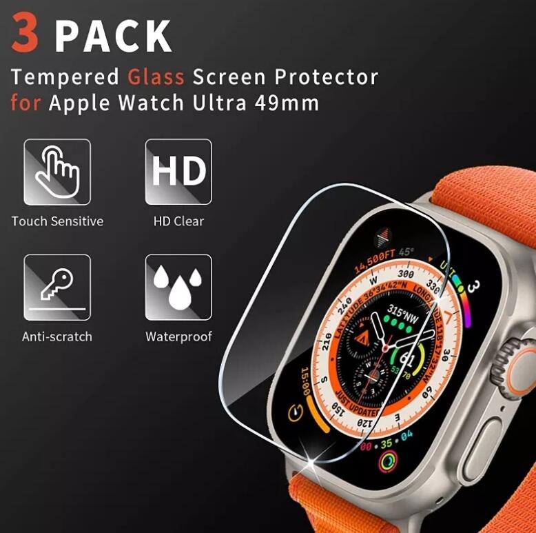 Apple Watch Ultra 鋼化玻璃 螢幕貼 49mm 鋼化玻璃 全透明 不易破碎 抗指紋 滑順 疏油疏水