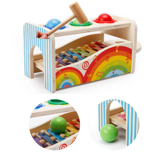 【晴晴百寶盒】木製敲琴敲球檯 寶寶过家家玩具 角色扮演 積木 秩序智力提升 練習 禮物 平價促銷 P092