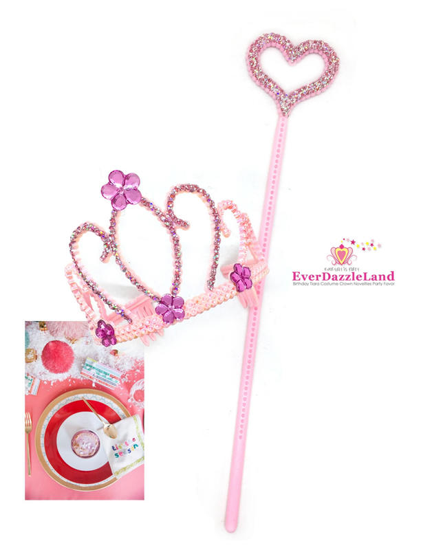✨EverDazzleLand✨超萌夢幻溫馨粉紅主題-夢幻粉紅色女童派對皇冠權杖套組