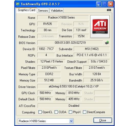 MSI 微星 ATI Radeon X1650 512mb
