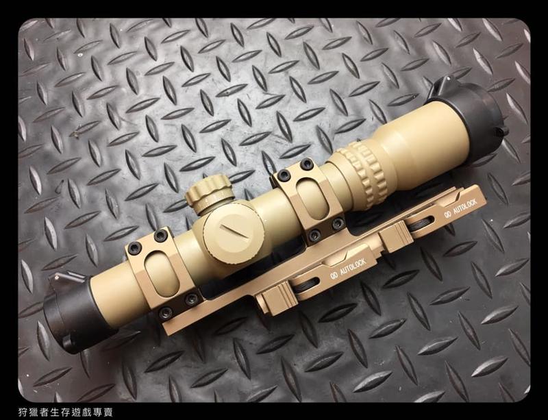 【狩獵者生存專賣】Aim-O 1-4x24SE 高抗震紅綠光戰術短瞄/瞄準鏡-附NF蓋-沙色-附摟空一體式鏡座