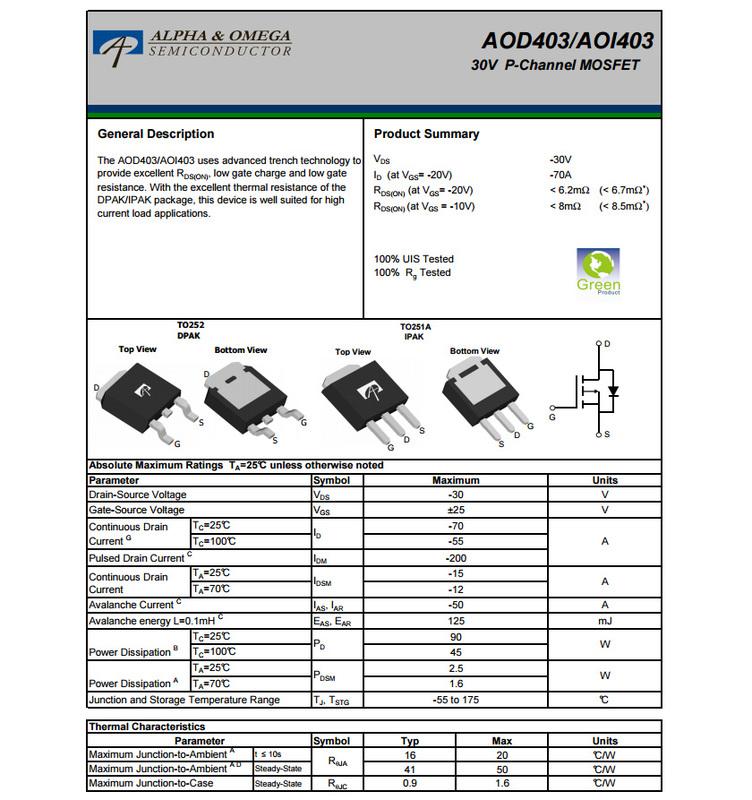 To 252aa Pcb 【DIY_LAB#1875A】(10個) AOD403 (TO-252) P通道30V 70A MOSFET(現貨) | 露天市集 | 全台最 ...