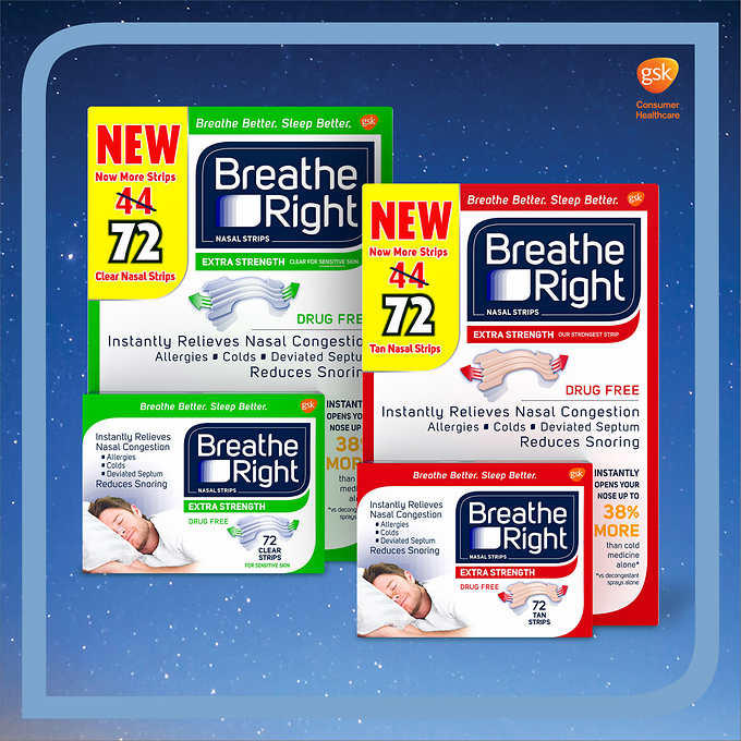 美國代購 鼻舒通 止鼾 貼片72 片裝 成人用(紅色)Breathe Right extra 72 strips