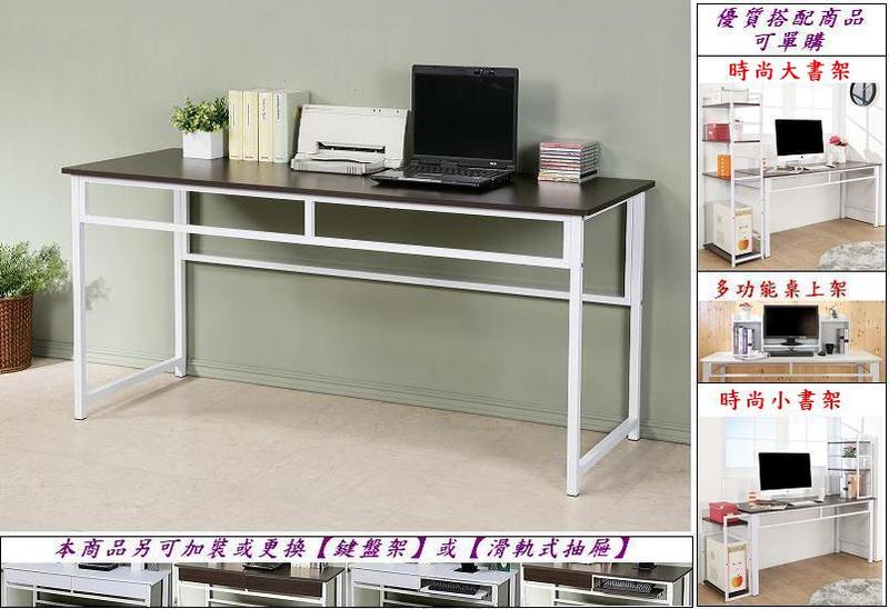 (築夢居) 【DE1660WA】(2)加寬(160CM)胡桃木色平面式電腦桌、工作桌、書桌~25mm方形粗鐵管腳，桌子