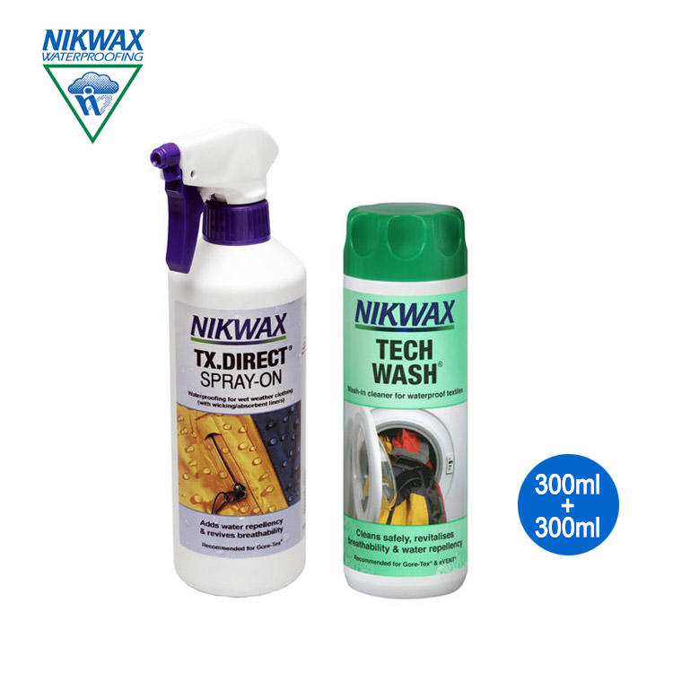 【山道具屋】NIKWAX 戶外衣物/裝備清潔保養組(300ml洗劑+300ml手噴式防潑水劑)