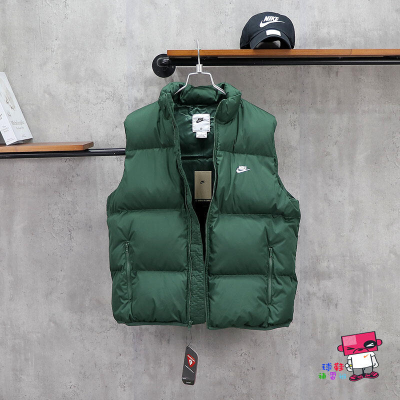 球鞋補習班NIKE CLUB PUFFER VEST 羽絨防潑水運動背心黑綠保暖機能