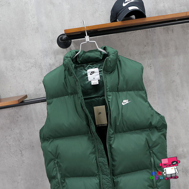 球鞋補習班NIKE CLUB PUFFER VEST 羽絨防潑水運動背心黑綠保暖機能