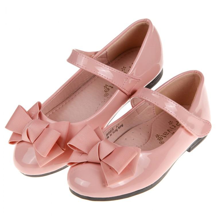 童鞋(17.5~21公分)甜美氣質緞帶蝴蝶結粉色兒童公主鞋Q8T665G