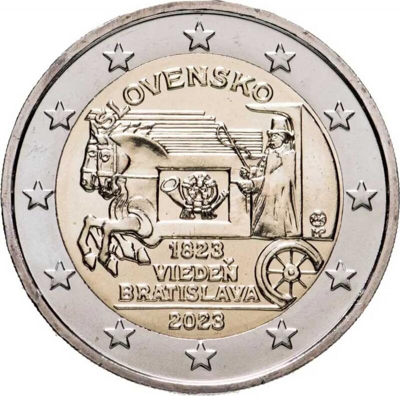 【幣】EURO 2023年 斯洛伐克發行 特快專遞服務開通 200 週年2 歐元紀念幣
