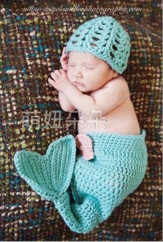 ♥萌妞朵朵♥新生兒寶寶可愛美人魚尾巴帽子造型寶寶攝影服服裝/滿月百天服裝拍照服/毛線帽子/攝影針織服