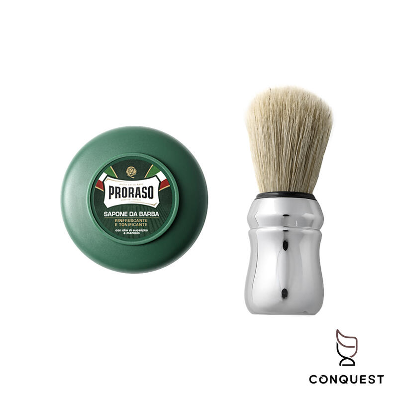 【 CONQUEST 】Proraso 義大利 刮鬍皂+鬍刷組 各種鬍鬚毛質皆適用 刮鬍膏 刮鬍泡 紳士風格 入門刮鬍膏