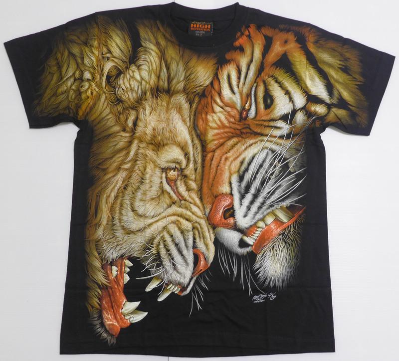 【Mr.17】夜光高畫質 動物 獅子 老虎 獅虎鬥 王者爭霸 男短袖無接縫滾筒T恤 T-SHIRT(RF066)