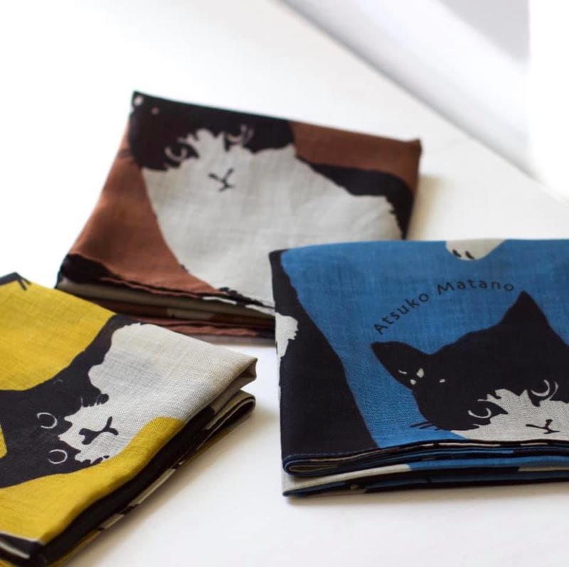 ˙ＴＯＭＡＴＯ生活雜鋪˙日本進口人氣日本製ATSUKO MATANO 北歐風家貓黑白貓姿態圖騰純棉紗布手帕(預購)