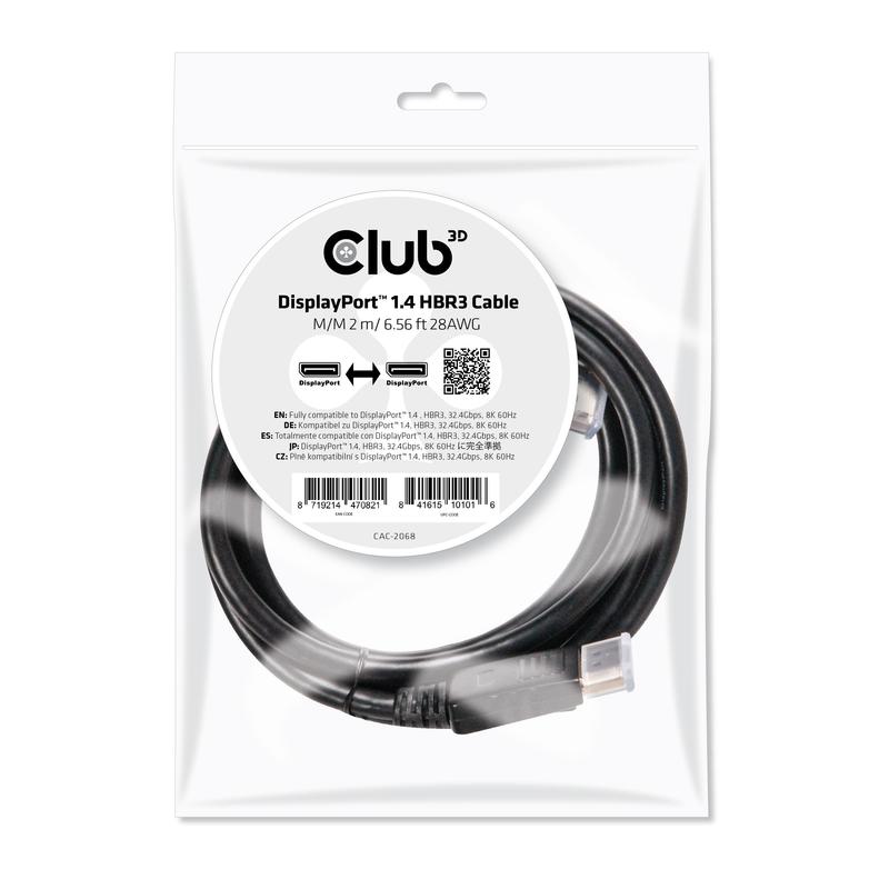 Club3D DP to DP 1.4 (Display Port) 2M 28AWG 8K 60hz
