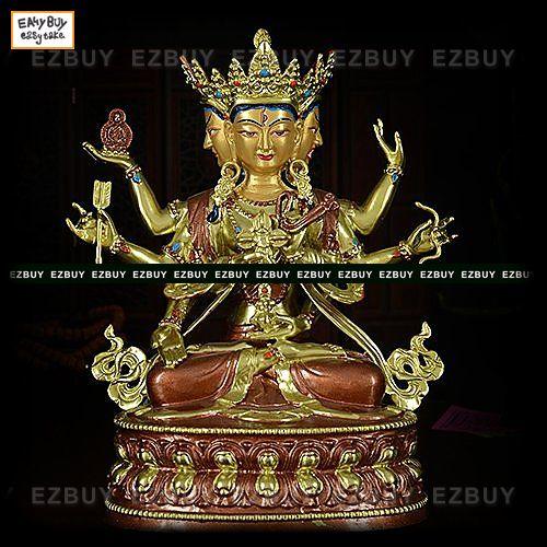 EZBUY-藏傳佛教用品 尊勝佛母 朗迦瑪 仿尼泊爾純銅鍍金彩繪密宗佛像_R71B