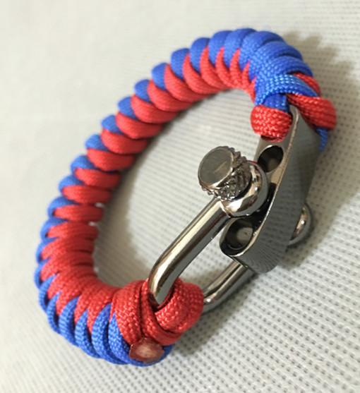 『Paracord mix』 蛇結 傘繩手環 金屬U型扣款 紅+藍
