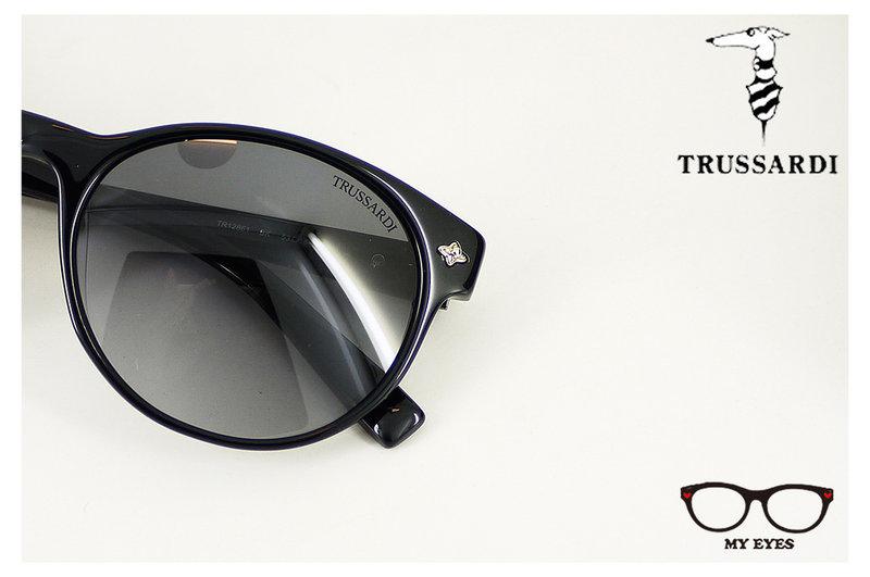 【My Eyes 瞳言瞳語】Trussadi 義大利品牌 亮黑色貓眼太陽眼鏡 小俏皮風情 流線知性款 (TR12861)