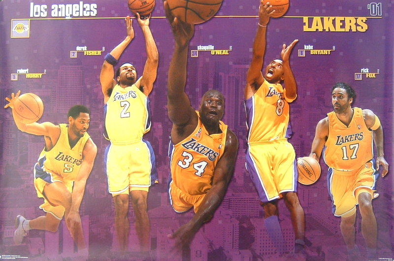NBA洛杉磯湖人2001年Kobe,歐尼爾, fox.horry. Fisher原版海報