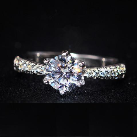 二克拉六爪T牌經典造型款擬真鑽石戒指結婚戒指求婚戒指925純銀戒台