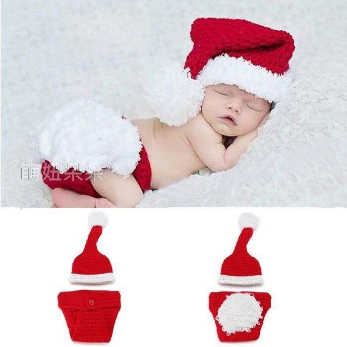 ♥萌妞朵朵♥新生兒寶寶可愛聖誕造型寶寶攝影服/滿月百天服裝拍照服/毛線帽子/攝影針織服