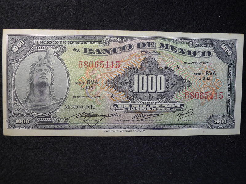 [鈔集錢堆]1973年 墨西哥  紙鈔 面額 1000 PESOS(全新) 壹張 N76
