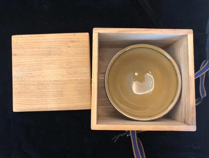 老日本早期收藏高取燒/十三代/八仙造/茶碗附供箱─ 抹茶碗綠茶碗茶道具 