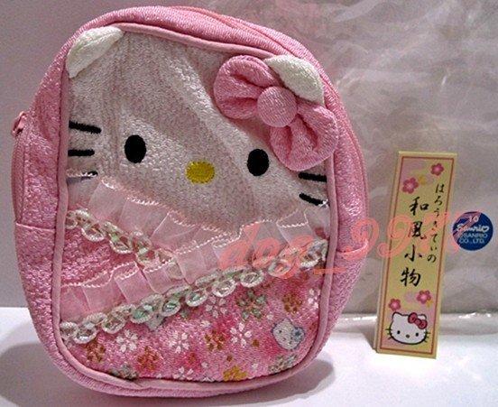 正版SANRIO三麗鷗 Hello Kitty 日本限定和風小物 粉紅蕾絲 日系手機袋 相機包 零錢包 拉鍊收納包 凱蒂貓置物包 iPhone可(全新)