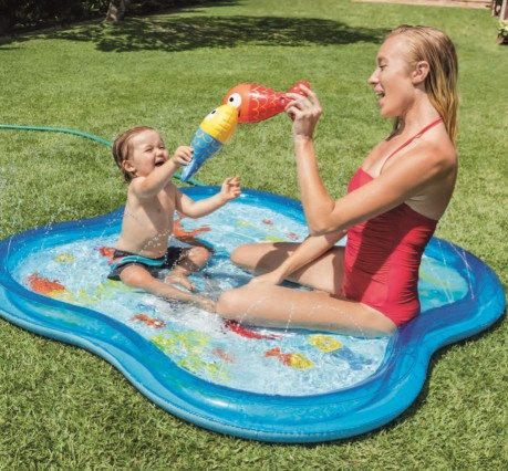 INTEX 57126 方形嬰兒噴水池 兒童戲水玩具 戶外噴水墊子 淺灘地墊 兒童趣味運動遊戲活動道具