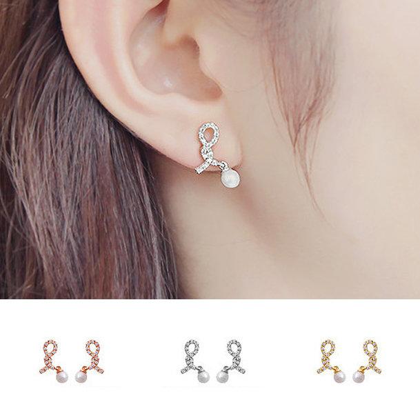 ╭✿蕾兒0509✿╮BB022-韓國祈願公主不規則環繞繩索佐小巧珍珠垂墜耳釘耳環耳飾品