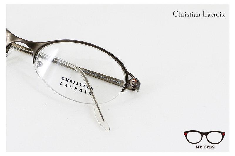 【My Eyes 瞳言瞳語】Christian Lacroix 鐵灰色/灰藍色橢圓形半框眼鏡 低調奢華風格 (5010)