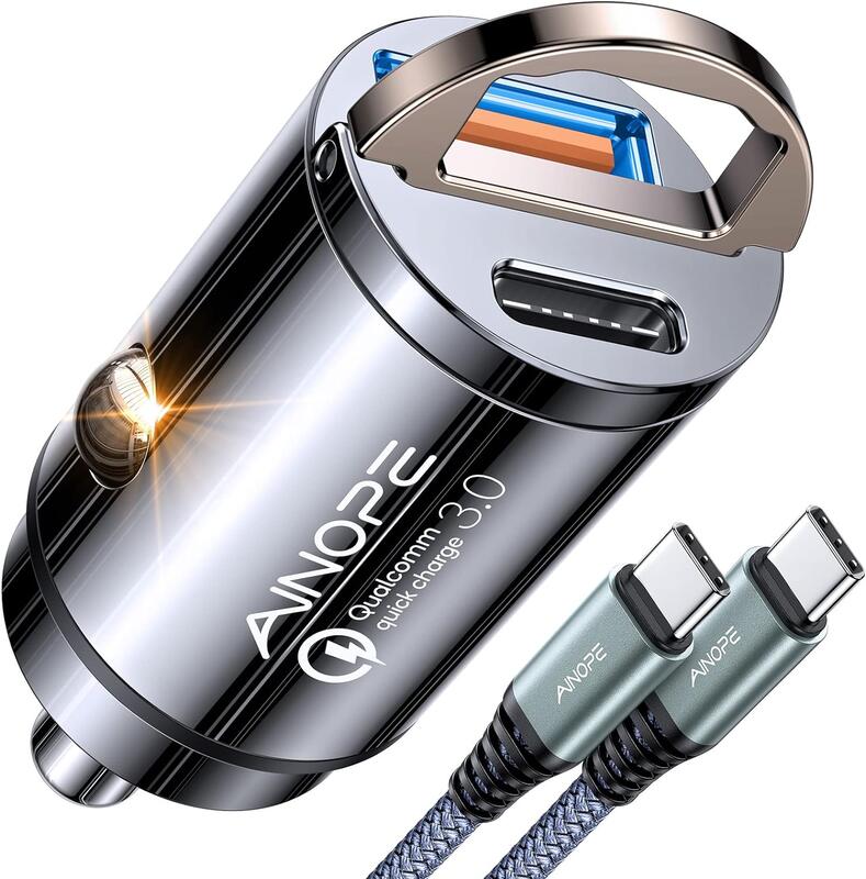 AINOPE H79 45W 2孔附線 PD3.0+QC3.0 USB Type-C&A迷你隱藏式車用快速充電器快充車充