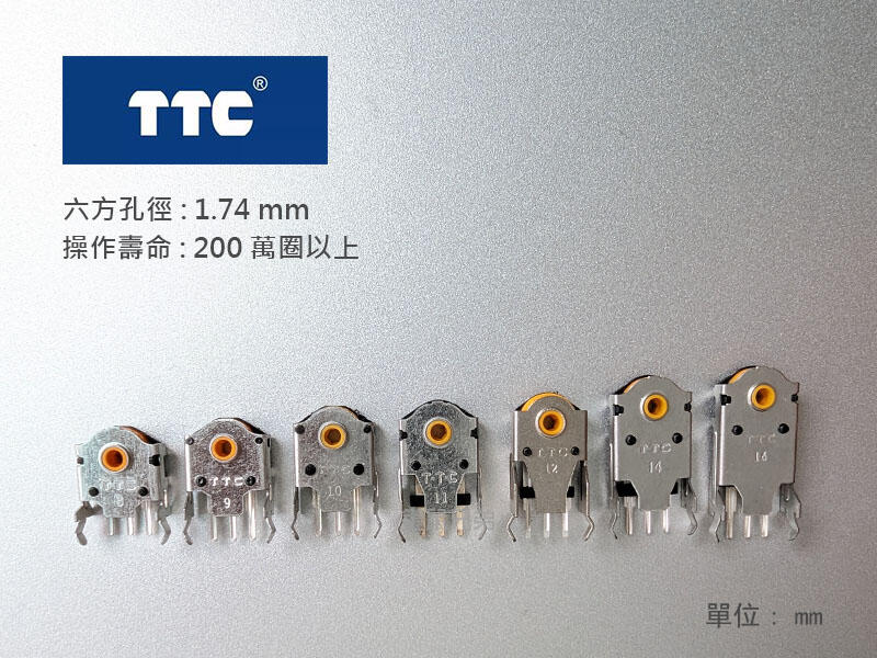 TTC 滑鼠 滾輪 編碼器 金芯 8、9、10、11、12、14、16mm 專為遊戲設計精準度高，200萬圈超長使用壽命