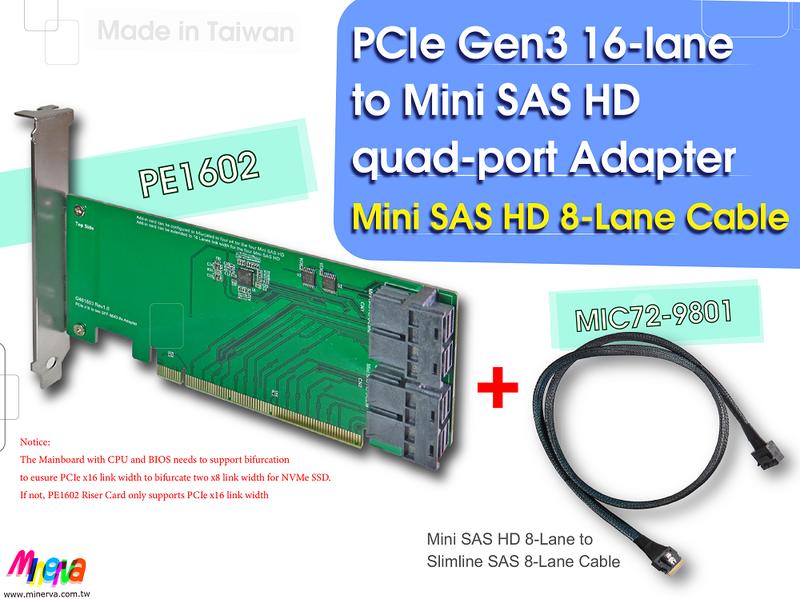 PE1602-PCIe x16 to Mini SAS HD 8x quad-port+MIC72-9801 套件組