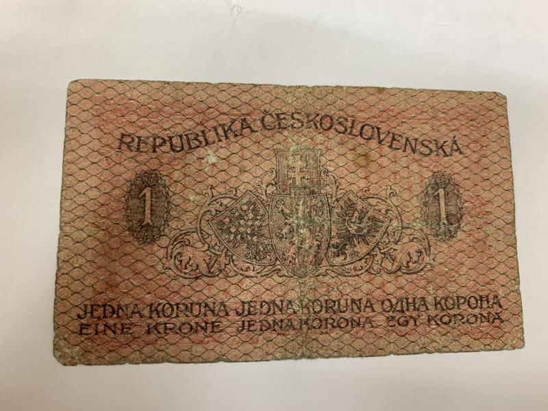 少見1919百年鈔捷克斯拉夫小額1克朗(ebay 拍30美金）
