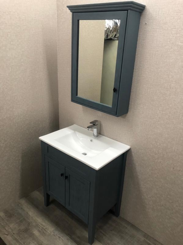 衛浴 洗臉盆櫃 60CM 復古拉絲藍 盆櫃 8400元 ( 含 水龍頭 ) PVC防水板材