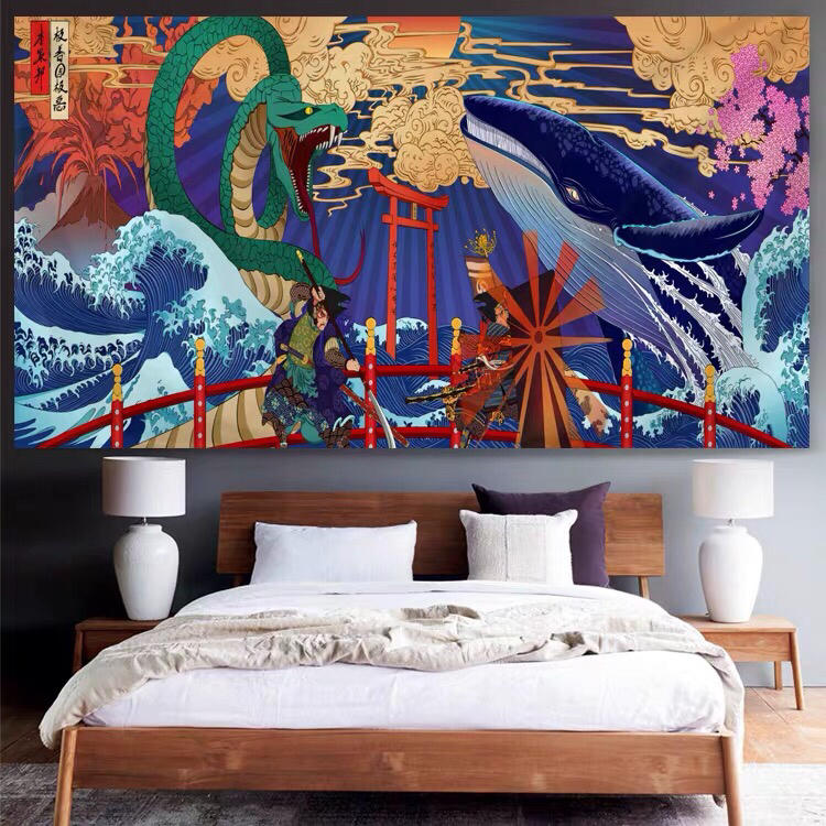 超大尺寸 日式風格 浮世繪掛布 掛毯 背景布 裝飾 富士山 神奈川海浪 日本