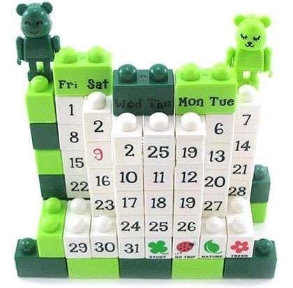 670巷：卡通熊DIY積木萬年曆環保積木日系/創意手作日曆積木月曆桌曆【隨機出貨-小熊也隨機出貨-可接受再下標】