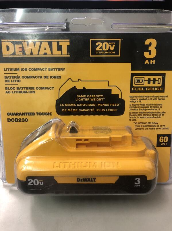 ～工具小妹～全新 新款 DEWALT 得偉 18V/ 20V DCB230 3.0A 鋰電池 帶電源顯示