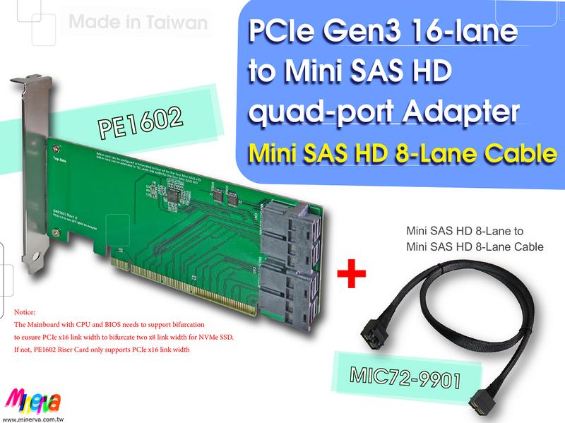PE1602-PCIe x16 to Mini SAS HD 8x quad-port+MIC72-9901 套件組