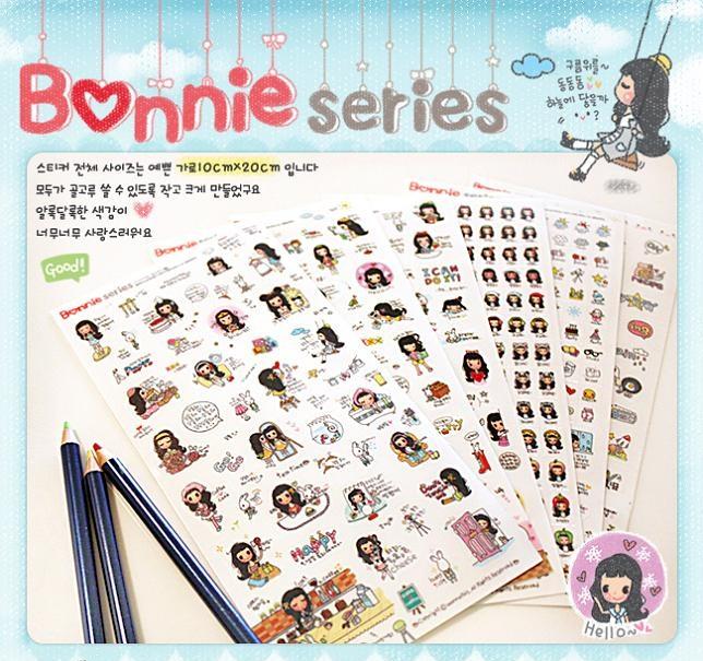Bonnie series 日記相冊裝飾貼紙 韓國可愛貼紙 手機貼紙 一套六張