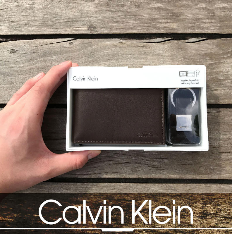 Calvin Klein男士皮革 雙折 錢包 配鑰匙扣 父親節禮物 CK 短夾
