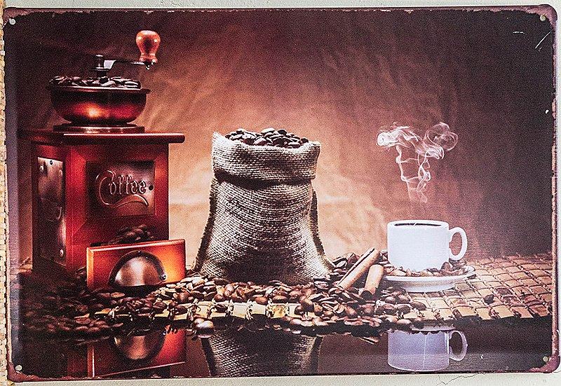 【鐵板畫倉庫】COFFEE咖啡豆咖啡杯食物海報美式工業風復古風咖啡廳早午餐餐廳壁畫掛畫鐵版畫鐵皮畫鐵牌畫C061