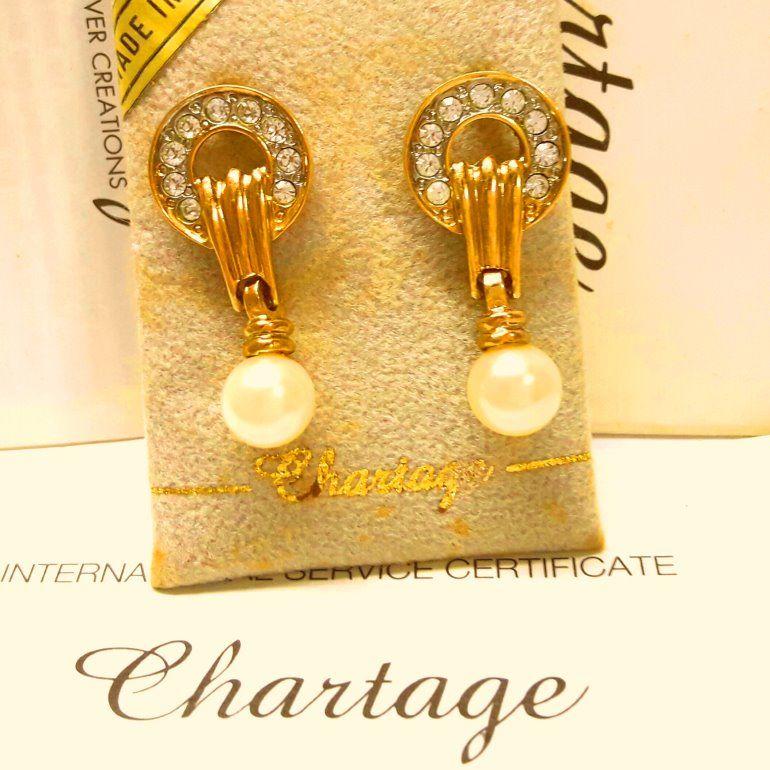 比利時【Chartage】無過敏無鎳 包18K養珍珠水晶鑽穿耳耳環(9013171)