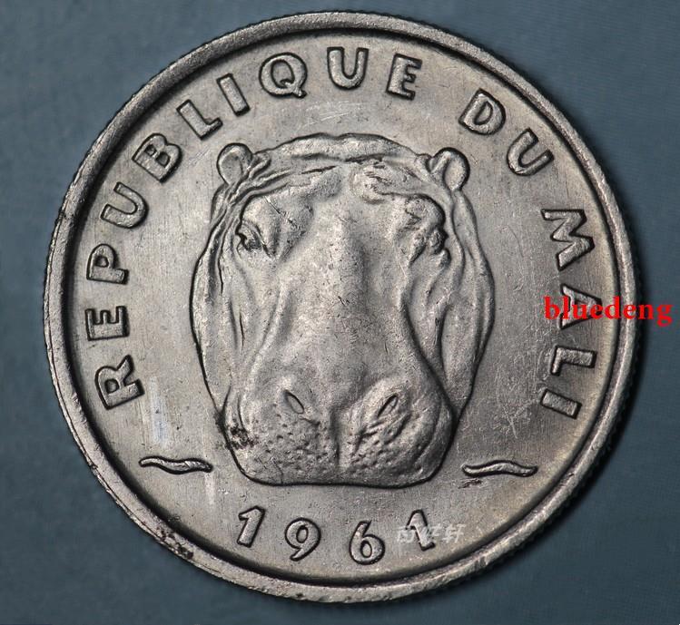 古董 古錢 硬幣收藏  外國錢幣全新馬里1961年5法郎硬幣鋁幣河馬20mm-916