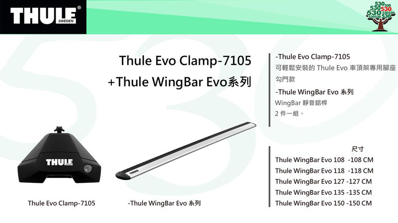 Thule 7105 Evo Clamp(勾門)腳座+Thule WingBar Evo 150靜音鋁桿/行李架