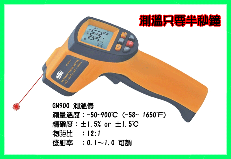 【露天A店】(GM900 紅外線溫度計)(-50 ~ 900℃)/發射率可調 紅外線測溫槍 雷射測溫槍 測溫儀 溫度計
